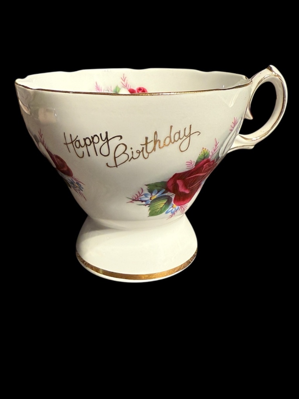 Vintage Queen Anne Musical "Happy Birthday" Porcelain Tea Cup (Wind-Up) Schmid